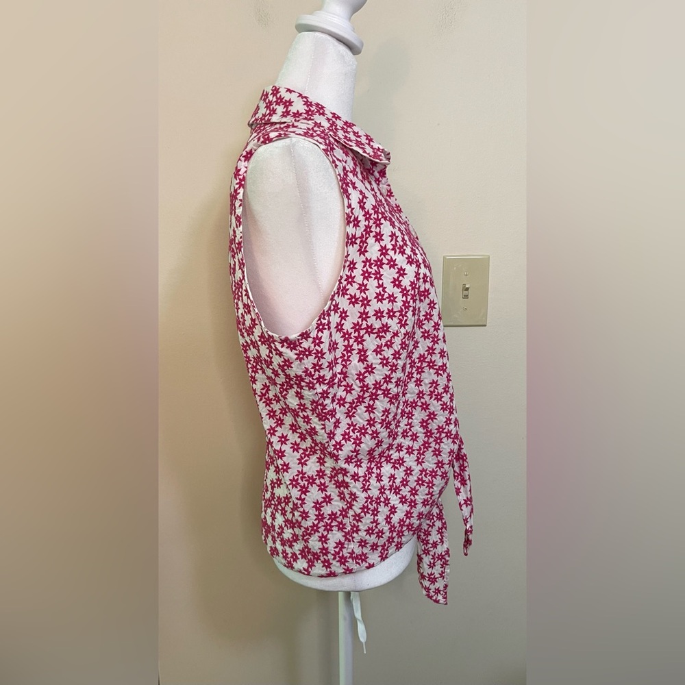 Talbots Women’s Pink Starts Embroidery Sleeveless Button & Tie Front Top Sz 14 - Picture 12 of 17